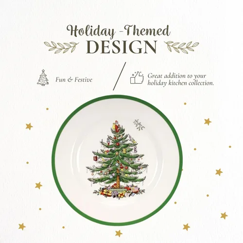 Vista 10 de Vajilla Spode, diseño de árbol de Navidad, Blancuzco