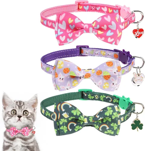 Vista 15 de KOOLTAIL Collar de gato con campana, paquete de 3 collares para gatos con tabla de advertencia para colgar «Do Not Feed Me», lindo collar ligero