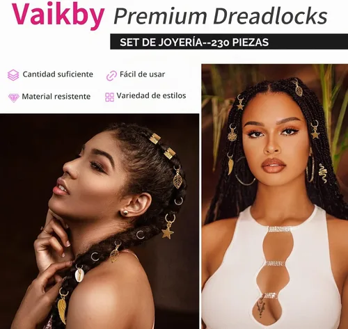 Vista 3 de 230 cuentas de joyería para el cabello, joyas de rastas para mujer, línea de cuerda dorada y plateada, anillos de metal para el cabello, dijes