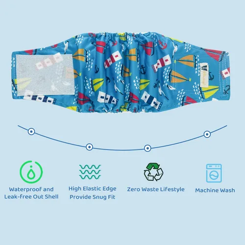 Vista 4 de Pañales para perros machos, bandas para el vientre de alta absorción para perros machos, XL, lavables, con bonitos patrones, 5 paquetes