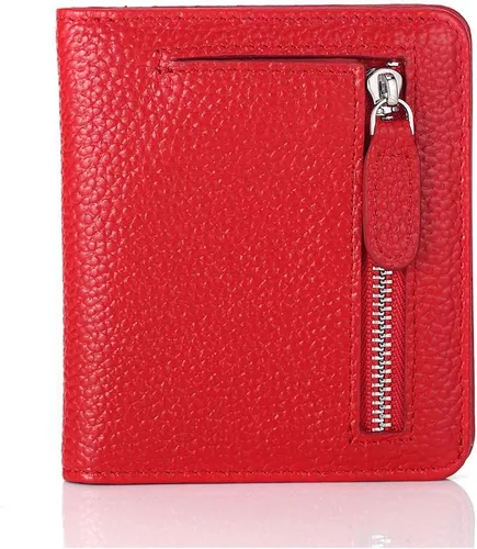 Vista 22 de Funtor Cartera de cuero para mujer, pequeña y compacta, con bolsillo doble, bloqueo RFID, para mujer