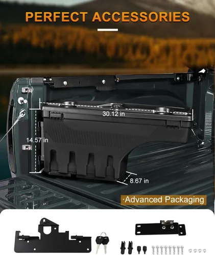 Vista 5 de ROADFAR Caja de almacenamiento de repuesto para caja de camión para Toyota para Tacoma 2019-2020 Caja de herramientas con cerradura para caja
