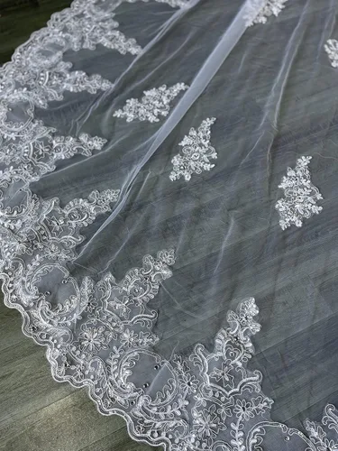 Vista 3 de Wedding Veils White Ivory 1 Tier Cathedral Beaded with Rhinestones Long with Comb