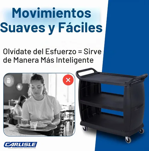 Vista 5 de Carlisle Carro de servicio de transporte y limpieza, 300 lb. de capacidad, L, Negro, 1