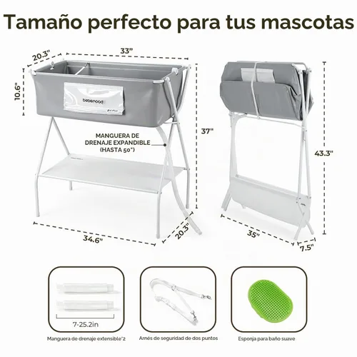 Vista 7 de Bañera para Perros Estación de Lavado de Perros con Cepillo para Perros Medianos de Menos de 66 libras o Dos Mascotas Pequeñas, Bañera Plegable