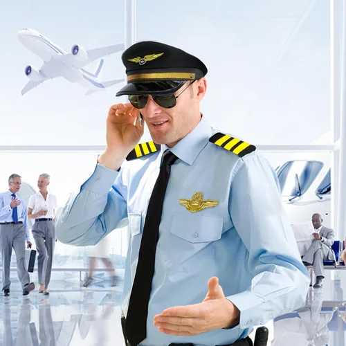 Vista 6 de Juego de 6 piezas de disfraz de capitán de piloto de aerolínea, juego de accesorios de disfraz de Halloween