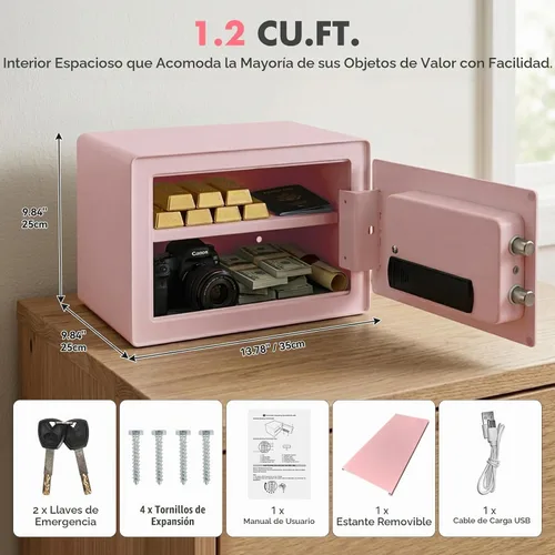 Vista 5 de PATRON Caja de seguridad biométrica con cerradura de huellas dactilares Rosa