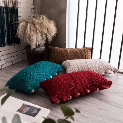 Vista 6 de vctops Funda de cojín decorativa de punto con inserto de almohada rectangular con botones cálidos para sofá, cama, decoración del hogar, beige