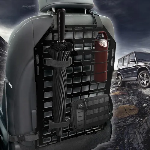 Vista 6 de Panel rígido Molle para vehículos, organizador táctico de respaldo de asiento, organizadores de automóvil y almacenamiento para asiento trasero