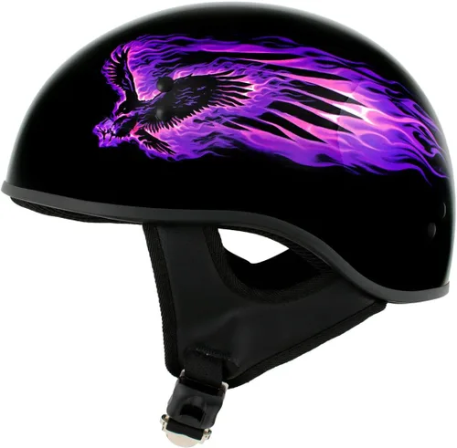 Vista 3 de Hot Leathers HLD1007 'Black Out Eagle' - Medio casco para motocicleta con diseño de calavera, color negro brillante, para hombres y mujeres, talla M