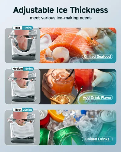 Vista 3 de EUHOMY Máquina comercial para hacer hielo, máquina de hielo de acero inoxidable de 100 libras/24 horas debajo del mostrador con contenedor
