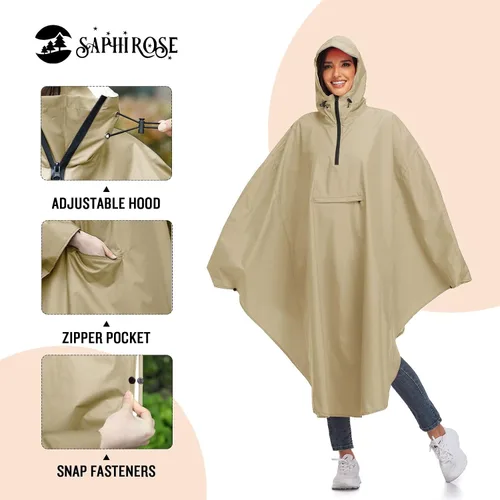 Vista 3 de SaphiRose Lightweight Cycling Jacket Rain Poncho Hooded Rain Coat Cape with Reflective Stripe for Bikes
