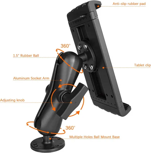 Vista 7 de Soporte de tableta de aluminio resistente a prueba de golpes para camión, base de taladro de bola de 1.5 pulgadas para automóvil, compatible
