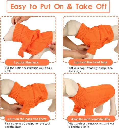 Vista 135 de Queenmore - Suéter de punto trenzado con cuello alto para perros pequeños, para climas fríos, para chihuahua, bulldog, teckel, carlino y yorkie, XS