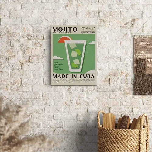 Vista 4 de Divertida impresión en lienzo de cóctel Mojito Art Wall Painting Posters de 12 x 15 pulgadas, decoración moderna para el hogar, cocina, bar