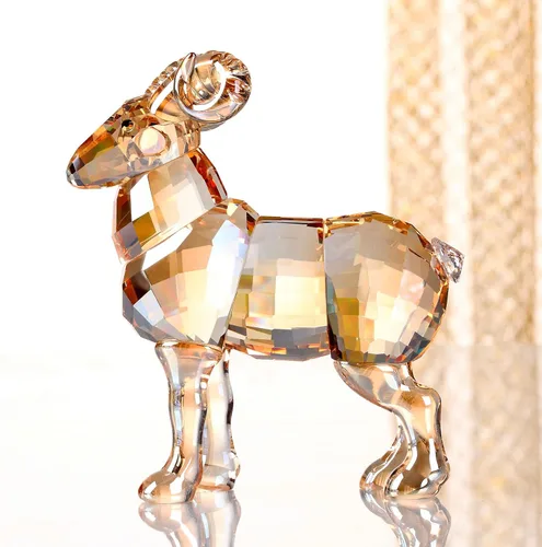 Vista 2 de DOJOZ Colección de figuras de animales de cabra de cristal, estatua coleccionable para decoración del hogar (dorado)