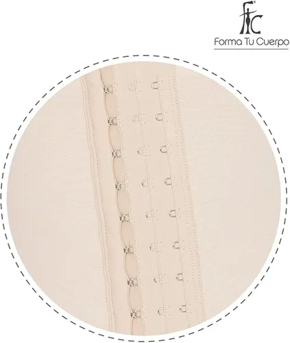 Vista 3 de Forma Tu Cuerpo, Faja Colombiana, Entrenador de cintura para mujer, 3 ganchos, faja moldeadora para control de abdomen, corsé beige