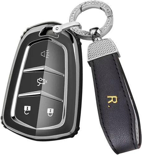 Vista 16 de ontto Protector de llave de automóvil compatible con Cadillac de 4 botones, carcasa de TPU suave con borde plateado para Escalade CTS SRX XT5 ATS