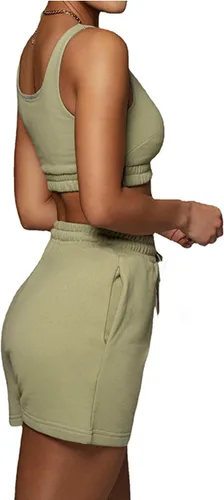Vista 3 de Rooscier Conjunto de 2 piezas para mujer, cuello cuadrado, sin mangas, con pantalones cortos, ropa deportiva
