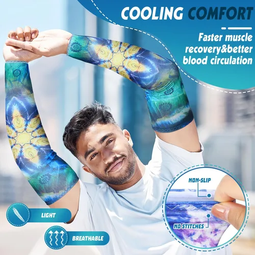 Vista 4 de Mepase 8 pares de mangas de jardinería deportivas mandalas para mujeres y hombres, protección solar UV, mangas de enfriamiento, protección de brazo