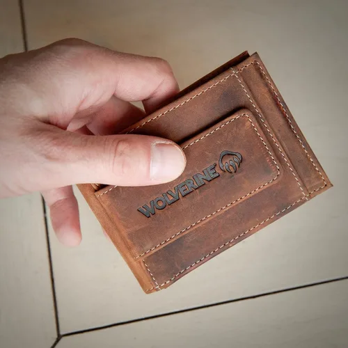 Vista 5 de WOLVERINE Men's Slim Wallet Card Case Money Clip RFID Protection ID Window Rugged Leather Canvas