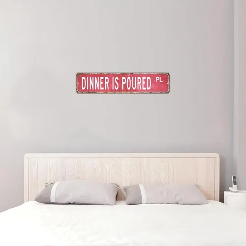 Vista 5 de Dinner Is Poured Table Decor Signs Hanging Wood Sign Retro Blood Red Oil Paint Wall Art Wood Plaque Sign Home Decor for Living Room Window 4x18 Inch