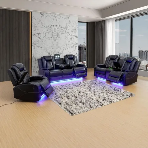 Vista 2 de Silla reclinable eléctrica, sofá biplaza, sofá para sala de estar, cómodo asiento de cuero transpirable para cine en casa con puertos de carga USB
