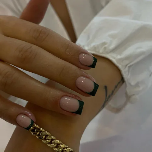 Vista 22 de Uñas postizas a presión con punta francesa negra, uñas cortas de almendra, uñas con pegamento para mujer, uñas acrílicas francesas de gel, uñas