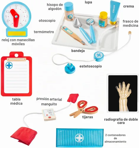 Vista 3 de Get Well Doctor - Centro de actividades de madera para niños, juego médico