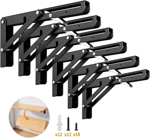 Vista 15 de Yarssihha Soporte plegable de estante de 8 pulgadas, paquete de 2 soportes plegables resistentes montados en la pared, soportes plegables de metal