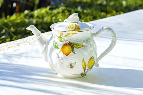 Vista 2 de Lemon Bee - Tetera de porcelana fina con ribete dorado, capacidad de 4 tazas