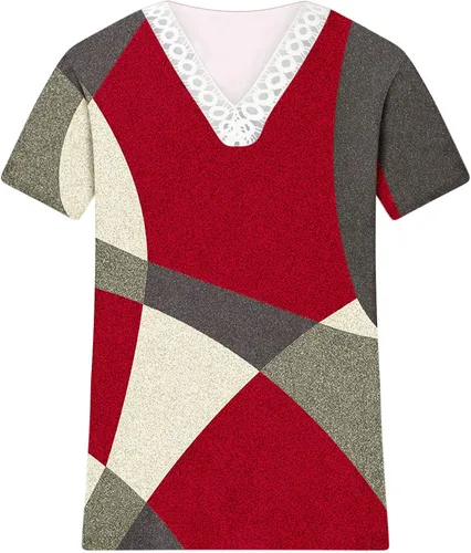 Vista 3 de Blusa de encaje para mujer, de verano, manga corta, estampado floral, holgada, elegante, cuello en V, básica, a la moda