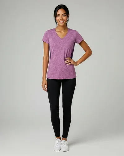 Vista 4 de Real Essentials Paquete de 5 Camiseta de Entrenamiento de Manga Corta con Cuello en V de Ajuste Seco para Mujer - Camiseta de Fitness Gimnasio