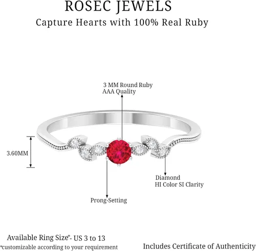 Vista 5 de Anillo de promesa con solitario de rubí mínimo, anillo inspirado en hojas para mujer (0.118 in, calidad AAA, joyería de piedra natal de julio)