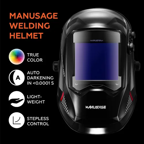 Vista 2 de Manusage Casco de soldadura con oscurecimiento automático de energía solar de color real con pantalla de visualización grande, pantalla ancha