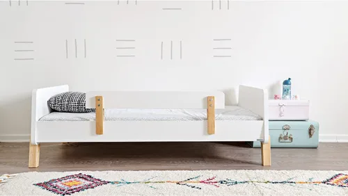 Vista 6 de Dadada Muse - Cama infantil con 2 rieles de seguridad extraíbles y marco de madera, color blanco Low Profile Montessori Bed for Kids, Solid Wood