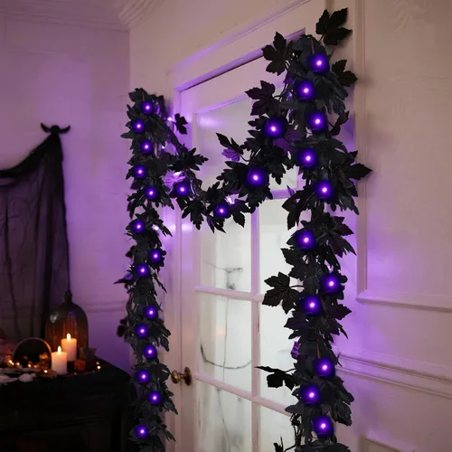 Vista 9 de Vigdur Paquete de 2 Luces de Vid – Cadena de luces de hiedra de hojas pequeñas con 48 luces de flor de cerezo alimentadas por batería, impermeables