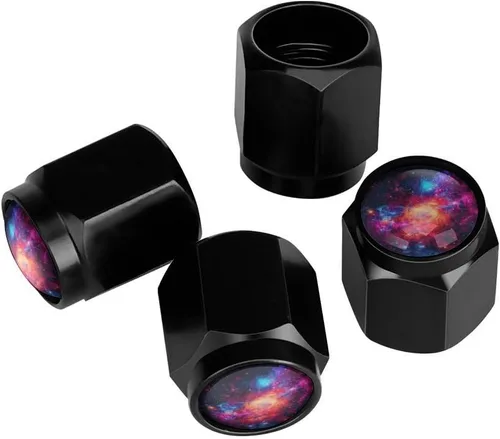 Vista 17 de Wolf - Tapones de válvula de neumático con bandera americana, tapas de válvula de neumático de aluminio negro, cubiertas universales