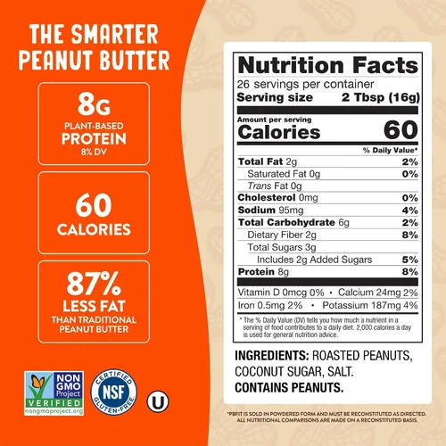 Vista 2 de PBfit Mantequilla de maní clásica en polvo de 15 onzas, mantequilla de maní en polvo para untar de cacahuetes tostados reales, 8g de proteína 8% DV