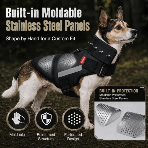 Vista 3 de Arnés de protección para perros, placa de acero ligera y flexible integrada contra ataques de coyote, halcón, raptor y aves de presa