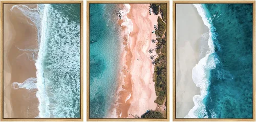 Vista 58 de SIGNWIN Lienzo enmarcado para pared, vista aérea de palmeras tropicales en un cielo azul, fotografía del océano costero, arte moderno, panorámico