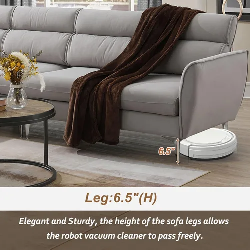 Vista 5 de Sofá modular convertible de 111 pulgadas, sofá de franela en forma de L con diván para zurdos y diestros