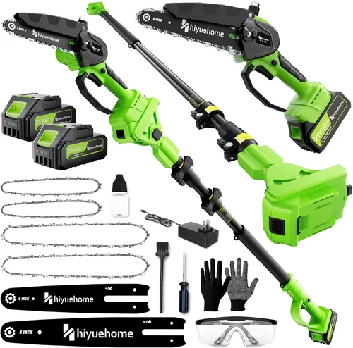 Vista 10 de Mini motosierra de 6 pulgadas, motosierra inalámbrica con engrasador automático, sierra de cadena eléctrica de mano con bloqueo de seguridad, motor