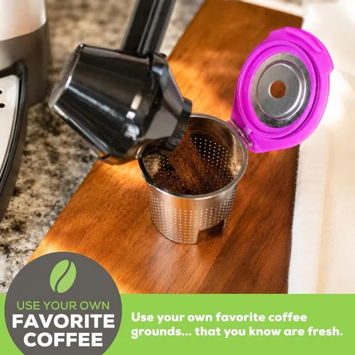 Vista 2 de Café Flow - Cápsulas de café reutilizables de acero inoxidable de Perfect Pod + EZ-Scoop (paquete), compatible con cafeteras Keurig y seleccionadas