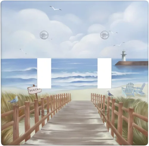 Vista 11 de Cubierta para placa de pared con diseño de océano de playa, cubierta de interruptor de luz de 1 cuadrilla, placa frontal decorativa de mar