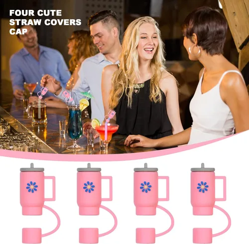 Vista 3 de AUAUY 4 fundas de popote para taza Stanley de 40 onzas y 30 onzas, puntas de popote reutilizables de 0.4 pulgadas/0.394 in, accesorios lindos