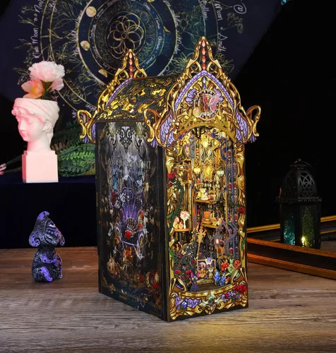 Vista 4 de Modelo de soporte para libros, kits de rincón de libros para adultos, Halloween, rompecabezas góticos mágicos oscuros 3D, estante de libro, castillo