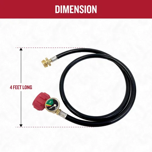 Vista 2 de FIREDISC Manguera adaptadora LP de conversión de 4 pies con medidor - Manguera de extensión de tanque de propano - Línea de gas de conversión