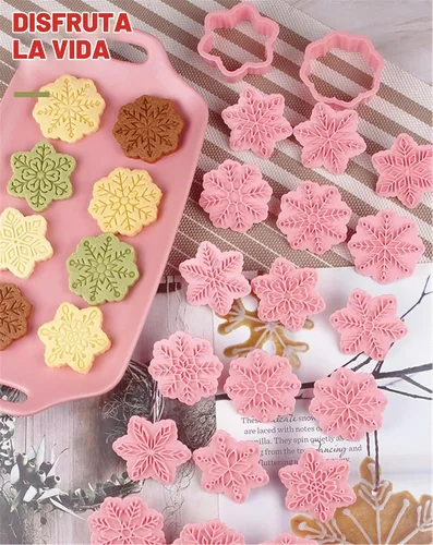 Vista 8 de Sellos de galletas de copo de nieve de 8 puntas de plástico rosa 9