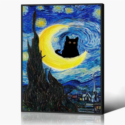 Vista 20 de XMJJQQ Lienzo enmarcado negro de Vincent Van Gogh, arte para pared, impresiones famosas, pintura para dormitorio en Arles, divertido póster estético